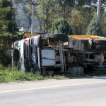 SAKARYA'DA TOPRAK YÜKLÜ KAMYON YOL KENARINA DEVRİLDİ: 1 YARALI