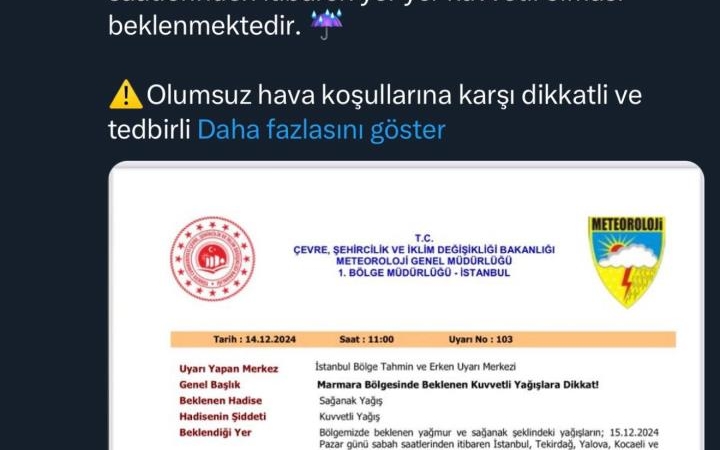 Sakarya’da kuvvetli yağış uyarısı