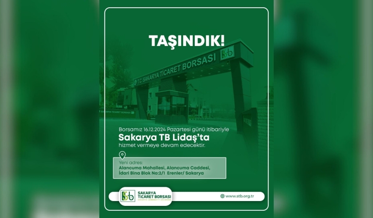 Sakarya Ticaret Borsası, geçici bir süreliğine çalışmalarına Alancuma Sakarya TB Lidaş A.Ş. de hizmet verecek.