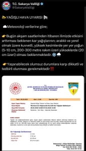 Sakarya Valiliğinden yoğun kar uyarısı